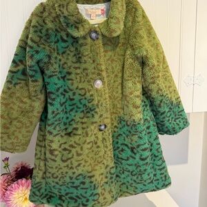 Pink Chicken Green Leopard faux fur coat